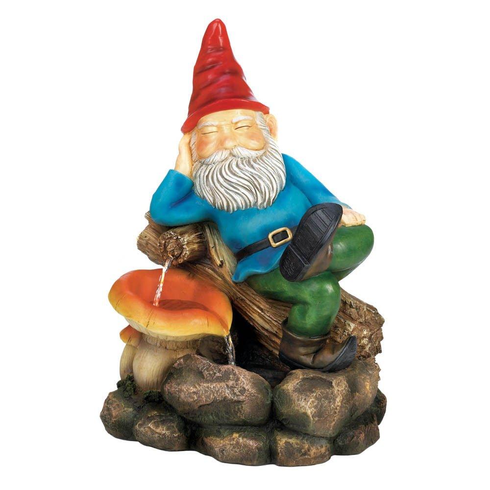 Globe House Products GHP Resin Stone Powder & Sand Gnome Water Fountain w 120V Submersible Water Pump