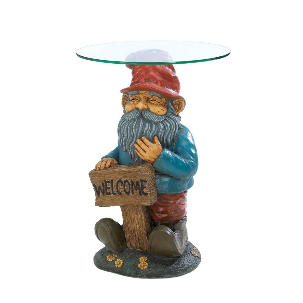 Globe House Products GHP Tempered Glass Garden Gnome Accent Table