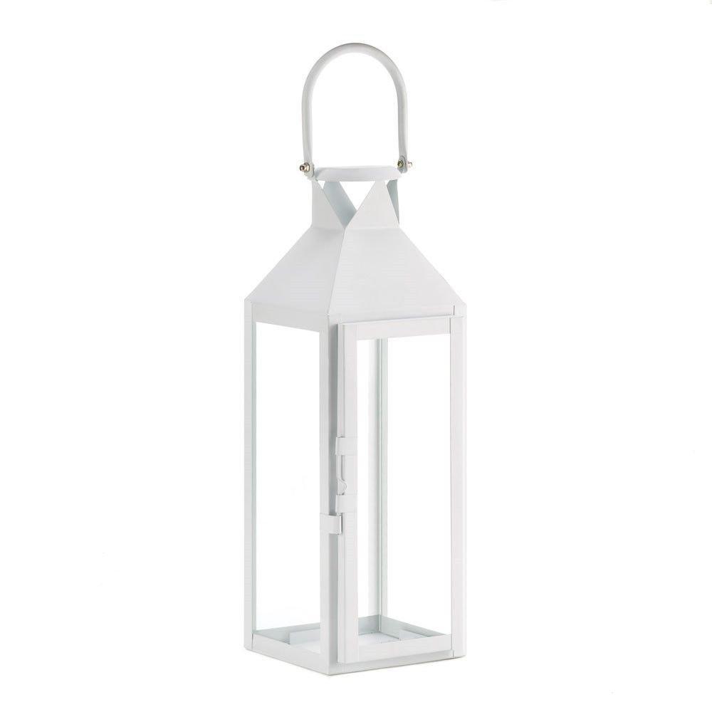 Globe House Products GHP Set of 15 Iron and Glass White Manhattan Candle Lantern Holder