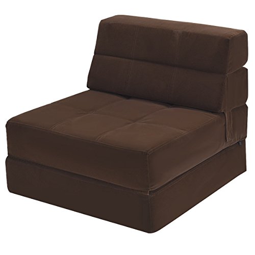 Fold Out Bed Chair Globe House Products Ghp Coffee Flocked Cloth Polyester Wadding Sponge Filled Tri Fold Sofa