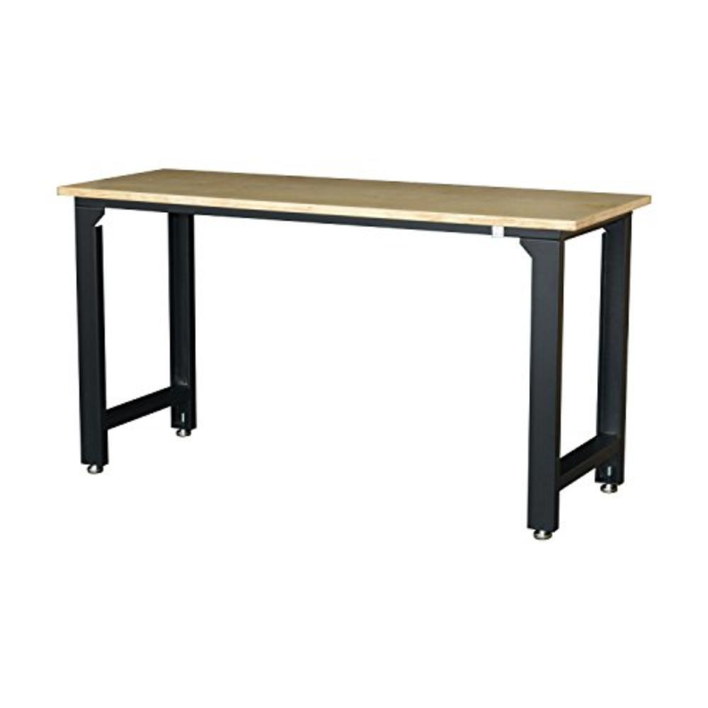 Globe House Products GHP 65"x23.5"x35.5" Black Frame Steel MDF Board Workbench Table with Non-Skid Feet