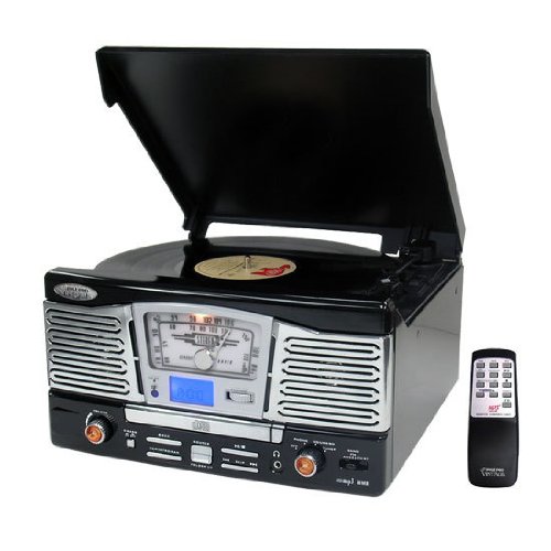 Pyle New PTCD8UB Retro Style Turntable CD Radio USB SD MP3 Vinyl-to-MP3 Encoding Play