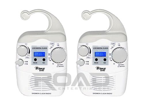 Pyle 2 X New Pyle PSR6 Hanging Waterproof AM/FM Radio LCD Shower Digital Clock-White