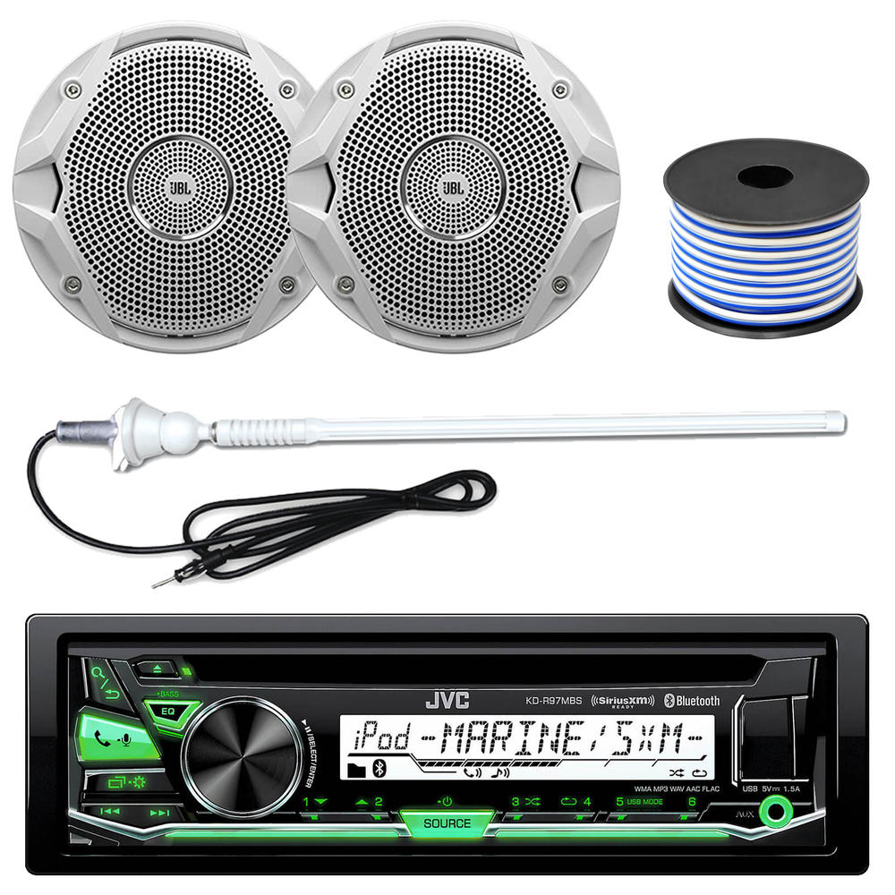 JVC Kenwood JVC CD MP3 Bluetooth USB AUX AM/FM Marine Receiver,4X 6.5 Speakers,Wire,Antenna