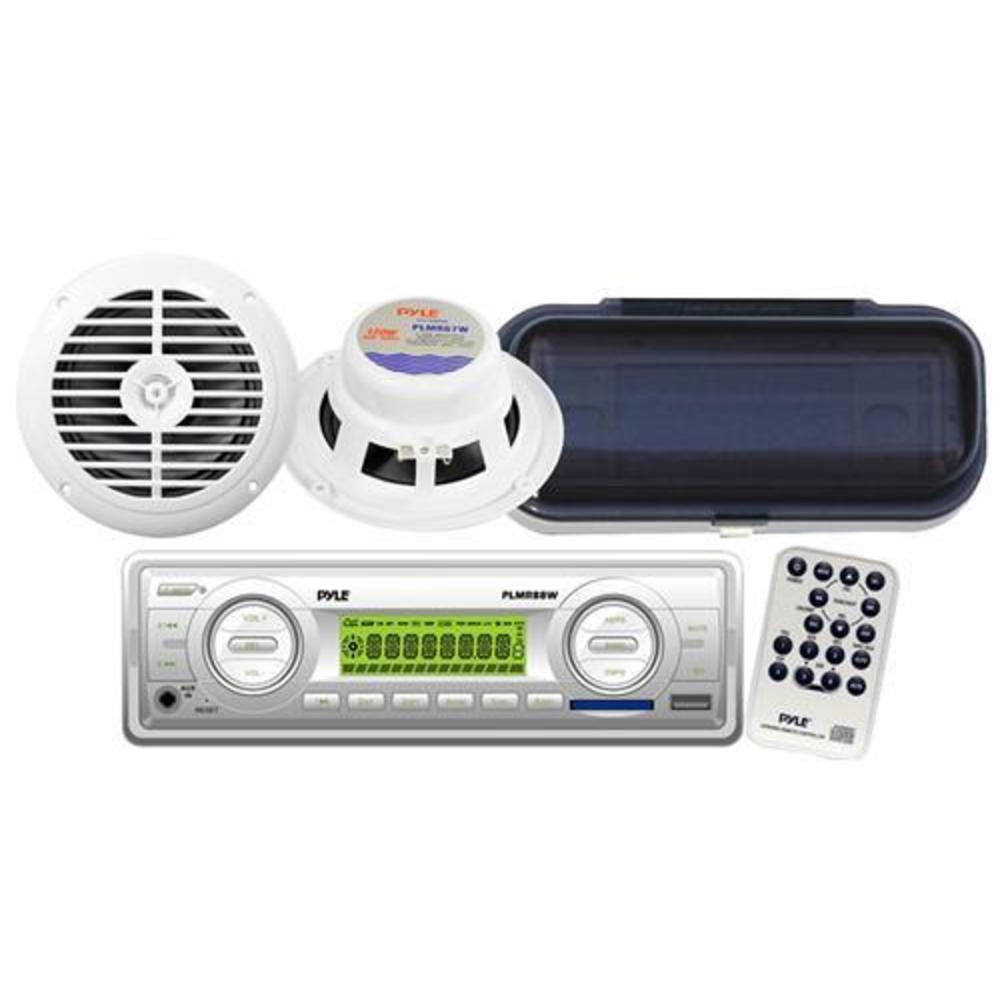Pyle Brand New Marine Boat MP3 USB SD AUX Radio Player + 2 6.5 white Speakers /Cover