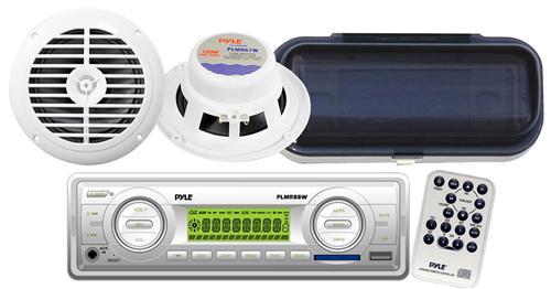 Pyle Brand New Marine Boat MP3 USB SD AUX Radio Player + 2 6.5 white Speakers /Cover