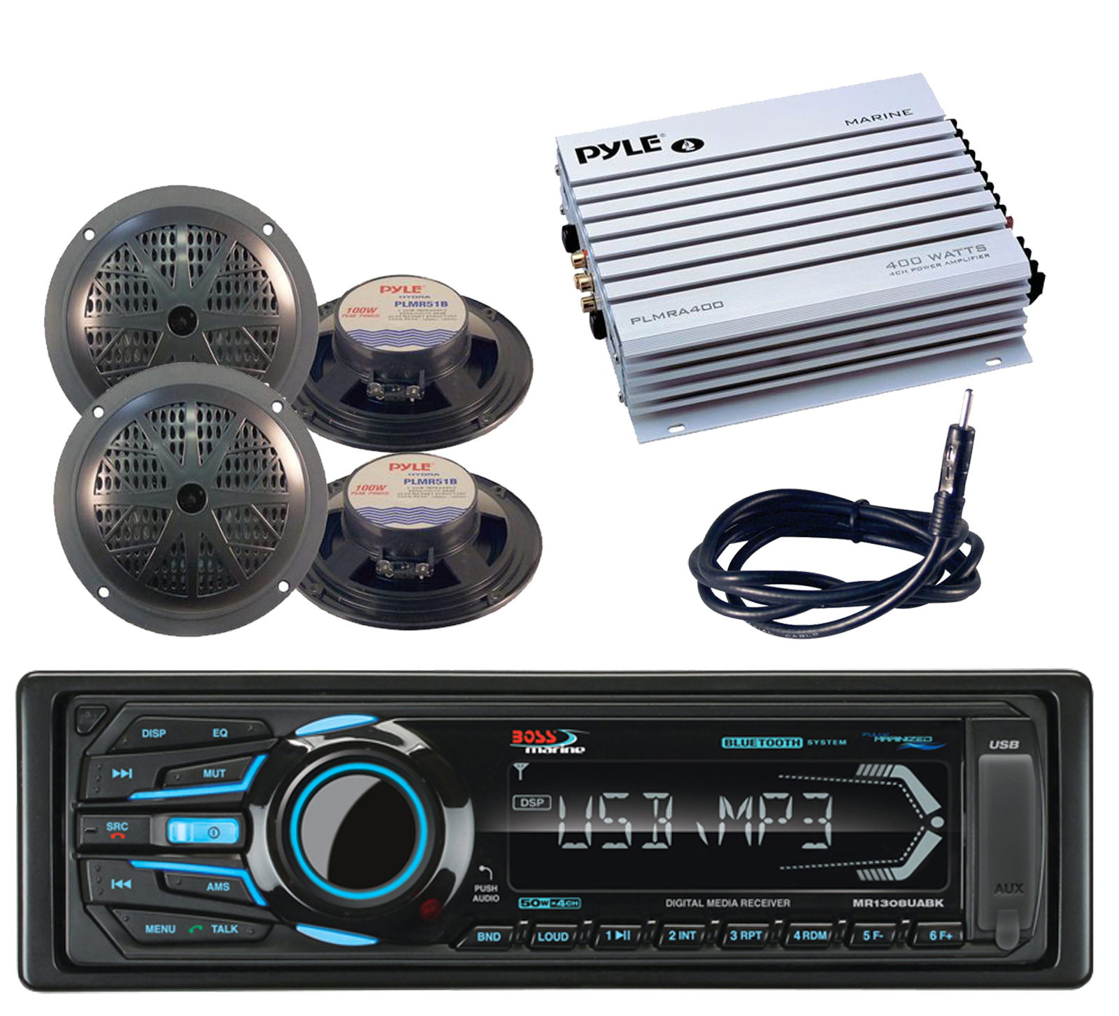 Boss, Pyle, Pyle, Pyle 4 Black 5.25 Speakers,Amplifier,Antenna& Marine iPod Bluetooth USB Radio Radio