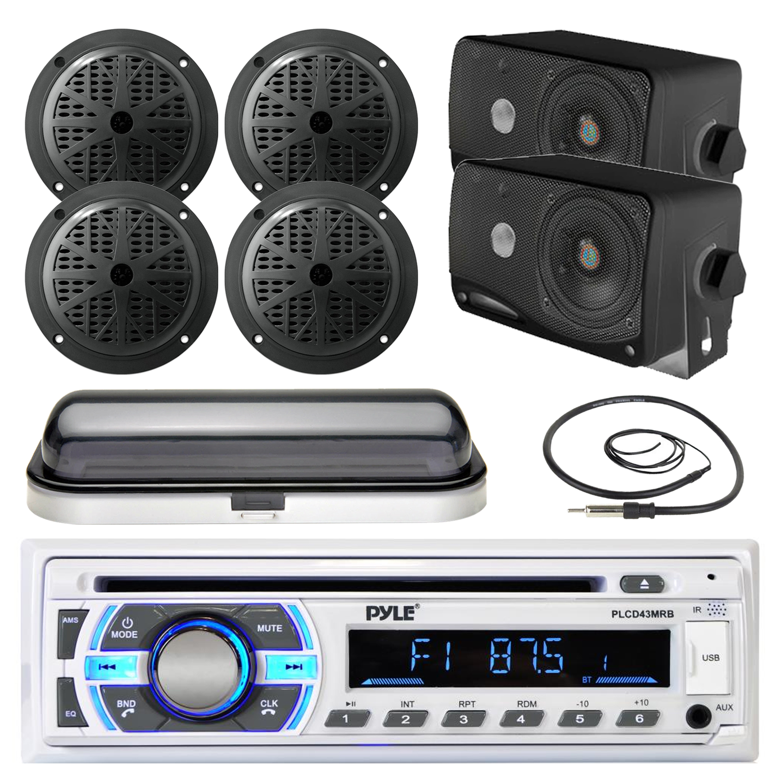Pyle Audio Bundle Pyle USB SD Bluetooth Radio, 5.25 And 3.5 Box Speakers,Antenna and Radio Cover