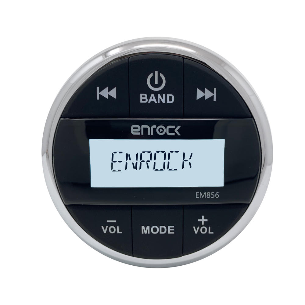 Enrock Marine Gauge Style Bluetooth Receiver Bundle with 4x 6.5" Waterproof 2-Way MultiColor LED Speakers with Chrome/White Gril