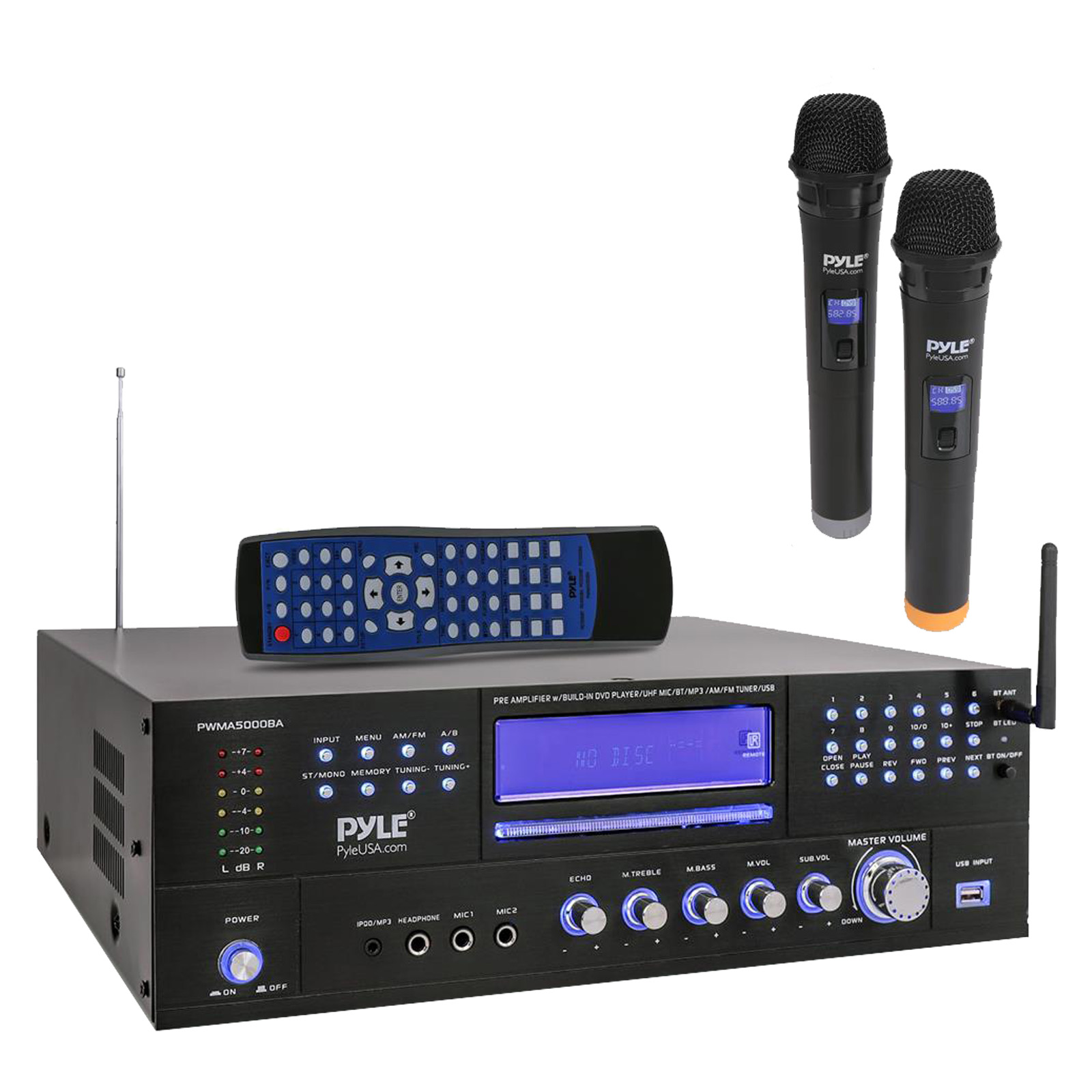 PWMA5000BA-White-2 Pyle 3000W Bluetooth USB Home Theater Preamp AM/FM ...