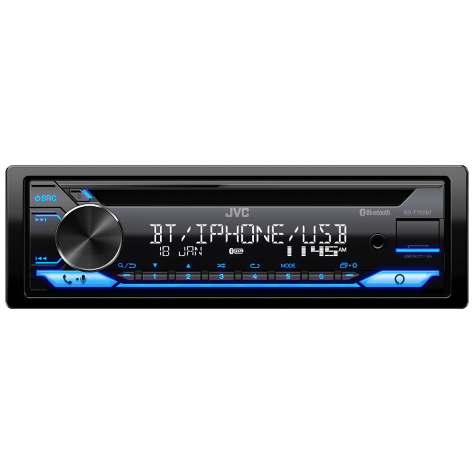 JVC Kenwood JVC KD-T720BT Single DIN AM/FM Radio Stereo USB AUX Bluetooth CD Player Multimedia Car Audio Receiver,98-2013 Harley Install Ada
