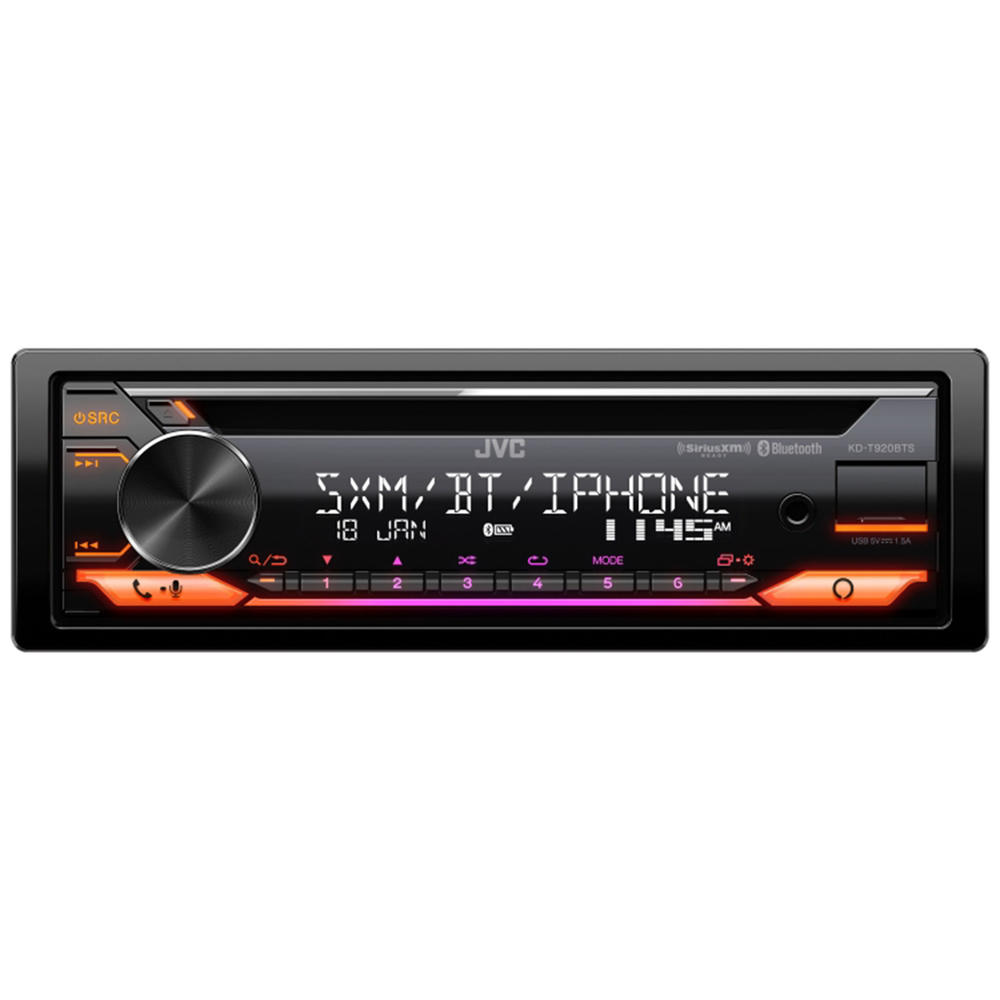 JVC Kenwood JVC KD-T920BTS Single DIN AM/FM Radio Stereo USB AUX CD Player Bluetooth Car Audio Receiver, Dash Install Kit for Radio + Handle