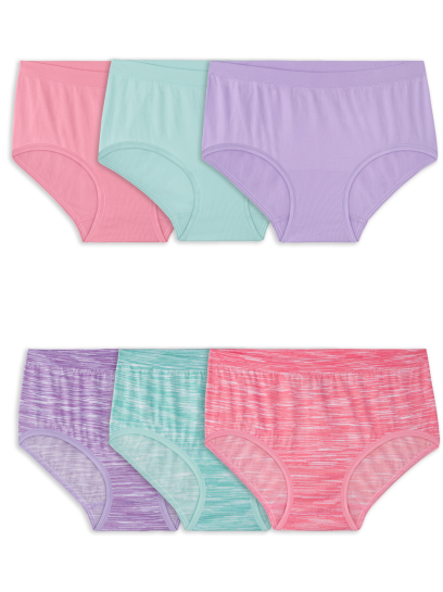 FRUIT OF THE LOOM GIRLS' SEAMLESS CLASSIC BRIEFS, ASSORTED 6 PACK