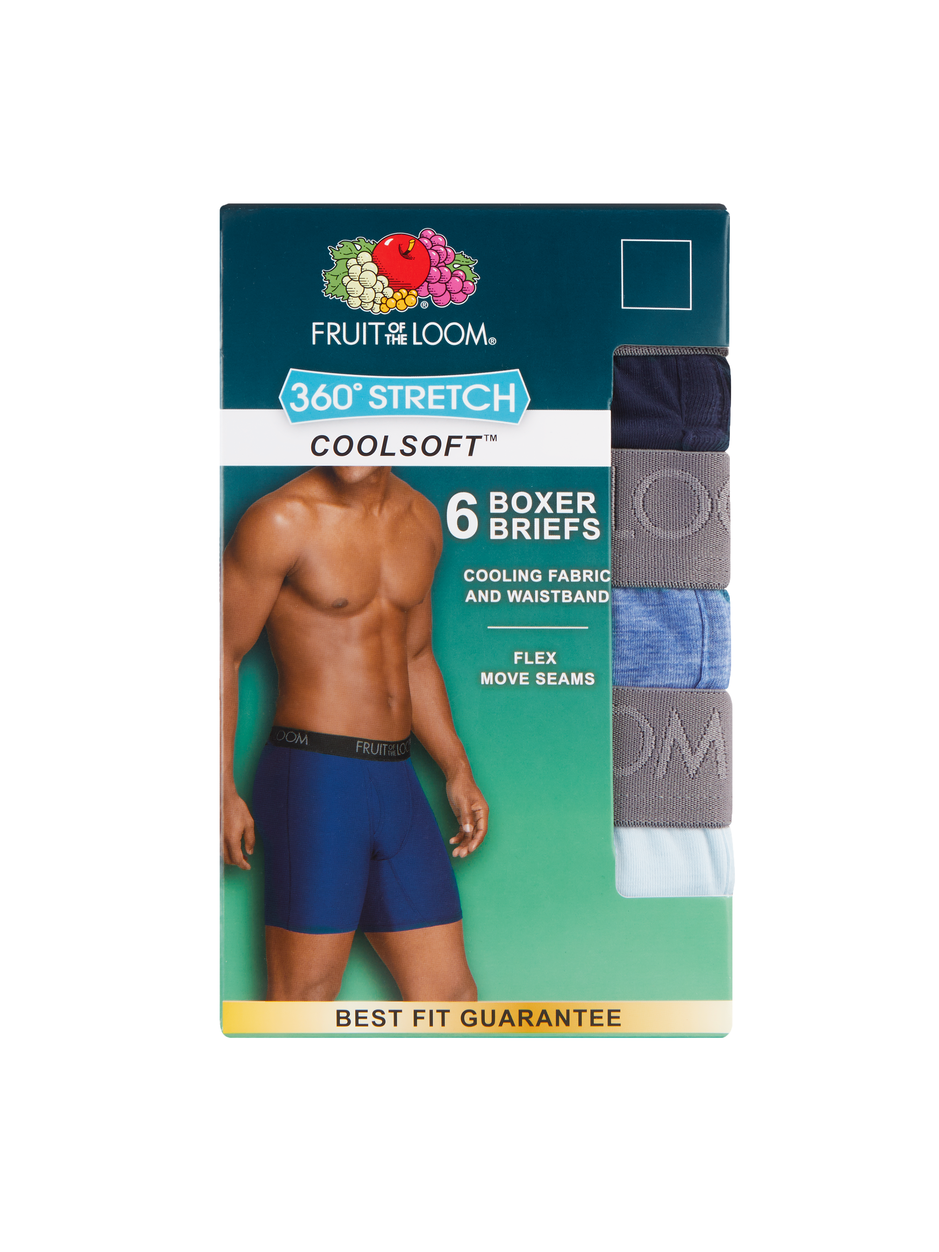 FRUIT OF THE LOOM MEN'S 360 STRETCH COOLSOFT BOXER BRIEF, ASSORTED 6 PACK