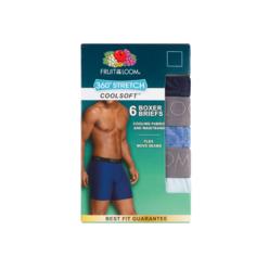 FRUIT OF THE LOOM MEN'S 360 STRETCH COOLSOFT BOXER BRIEF, ASSORTED 6 PACK