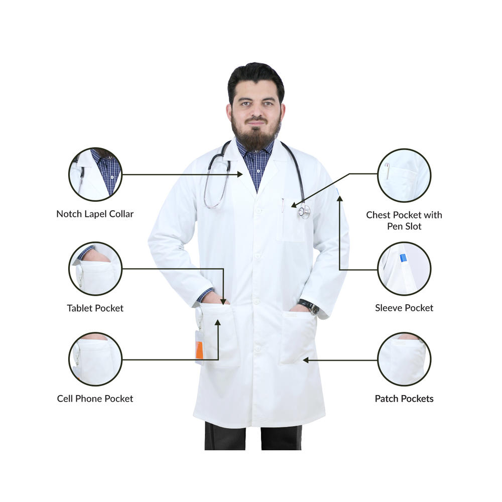 Heedfit Women's White Lab Coats 38" Multiple Pockets Lab Coat For Men L