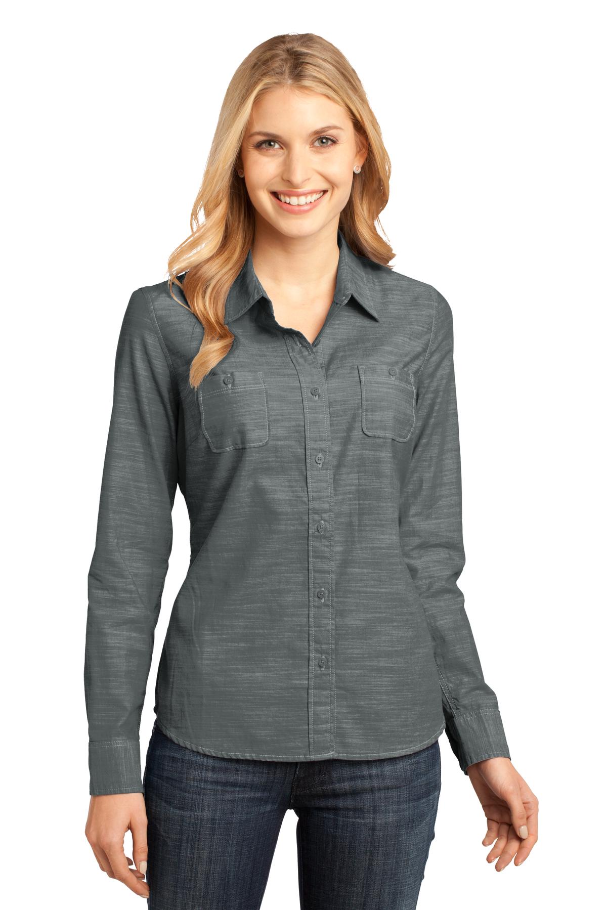 District Made Women's 100-Percent Cotton Long Sleeve Woven Shirt DM4800