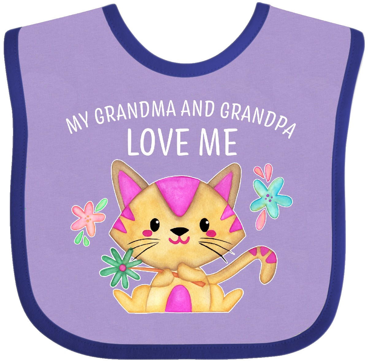 Inktastic Inktastic My Grandma And Grandpa Love Me With Cute Kitten And Flowers Baby Bib