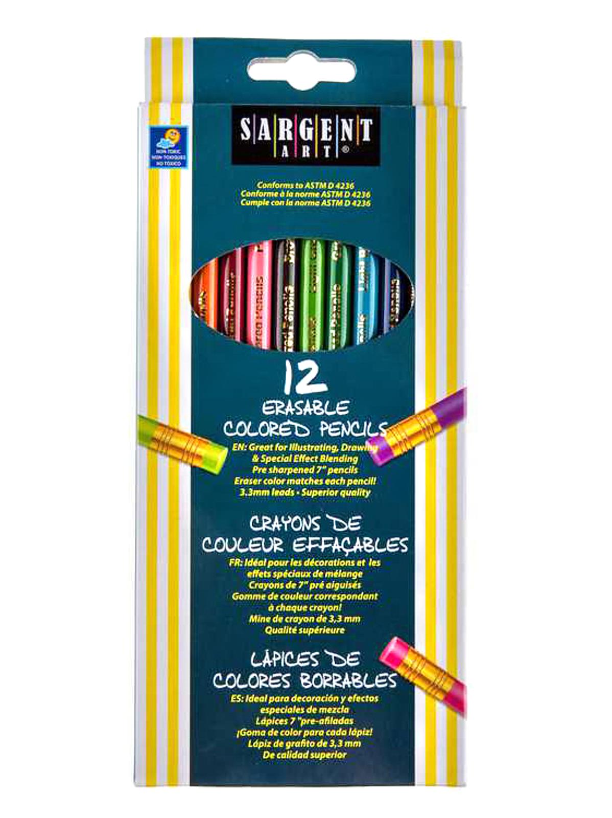 Sargent Art 22-7203 Assorted Erasable Colored Pencils, 12 Count