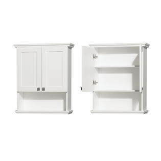 Wyndham Collection Solid Oak Bathroom Wall Mounted Storage Cabinet In White