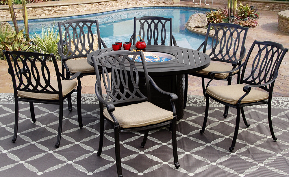 50 Inch Round Dining Table Heritage Outdoor Living San Marcos Cast Aluminum Patio 7pc Set 50 Inch Round Dining Fire