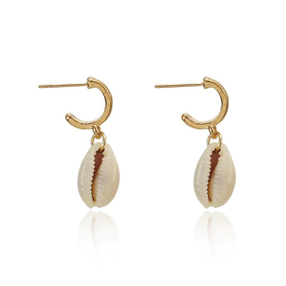 Hollywood Sensation Seashell Earrings Gold Hoop and Puka Shell