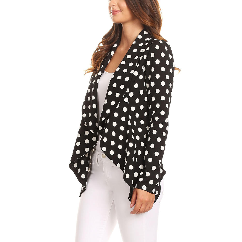 Moa Collection Women's Polka Dot Open Front Business Casual Work Office Long Sleeves Blazer Jacket