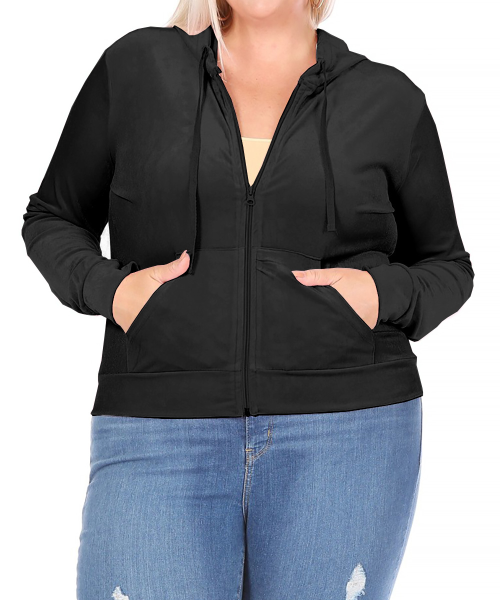 Moa Collection Women's Plus Size Velour Sweatshirt Zip Up Hoodie with  Pockets