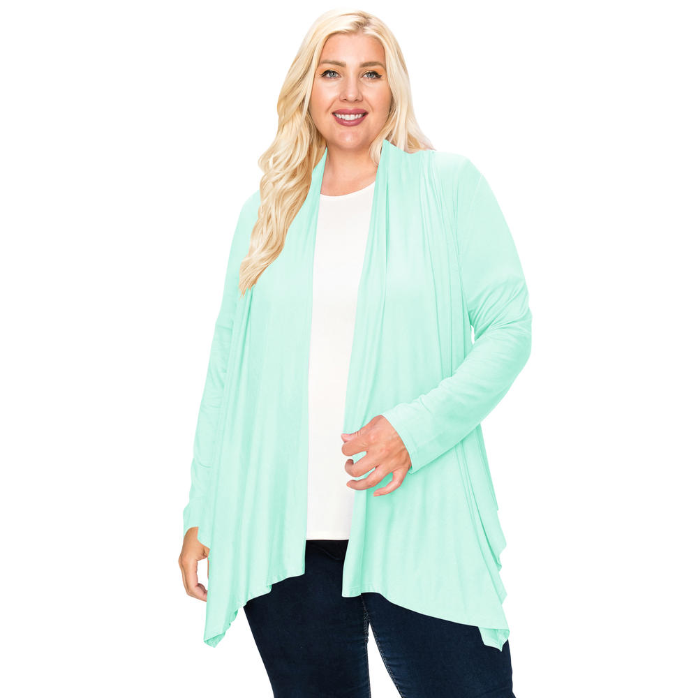 Moa Collection Women's Plus Size Lightweight Long Sleeve Solid Open Cardigan Made in USA
