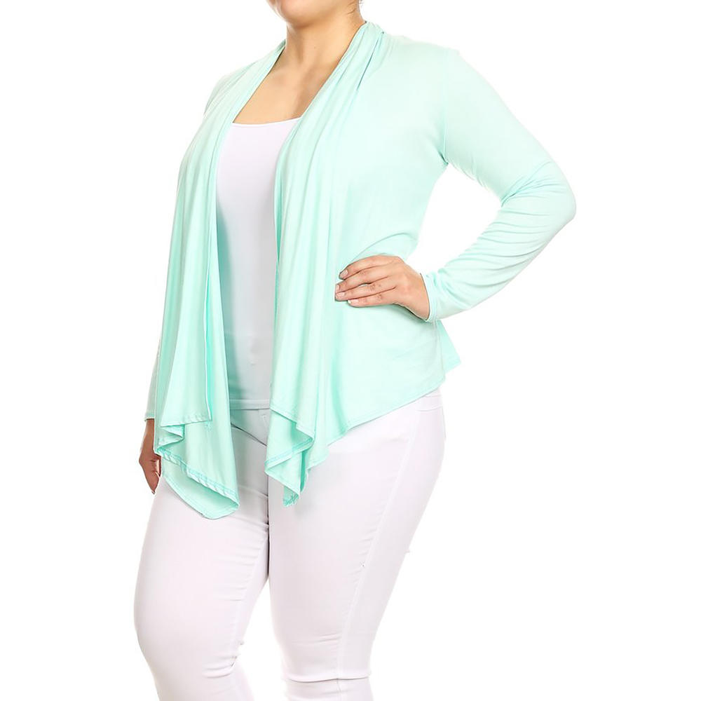 Moa Collection Women's Plus Size Lightweight Long Sleeve Solid Open Cardigan Made in USA