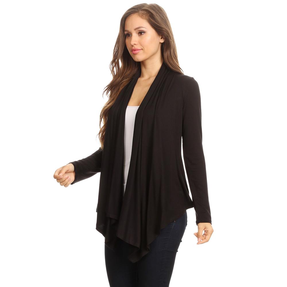 Moa Collection Women's Casual Solid Long Sleeve Drape Open Front Cardigan