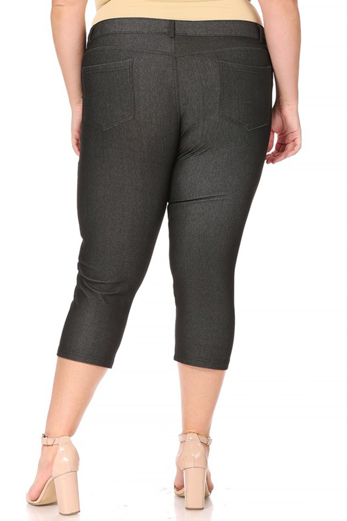 Moa Collection Women's Plus Size Casual Comfy Slim Pocket Jeans Capri Pants