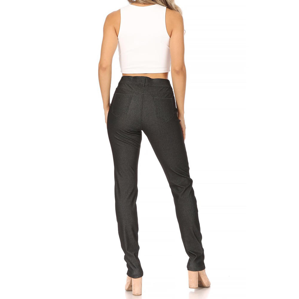 Moa Collection Women's Casual Comfy Slim Pocket Jeggings with Button 
