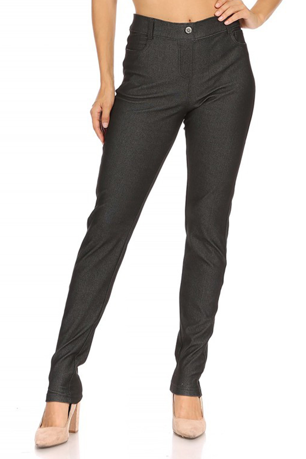 Moa Collection Women's Casual Comfy Slim Pocket Jeggings with Button 