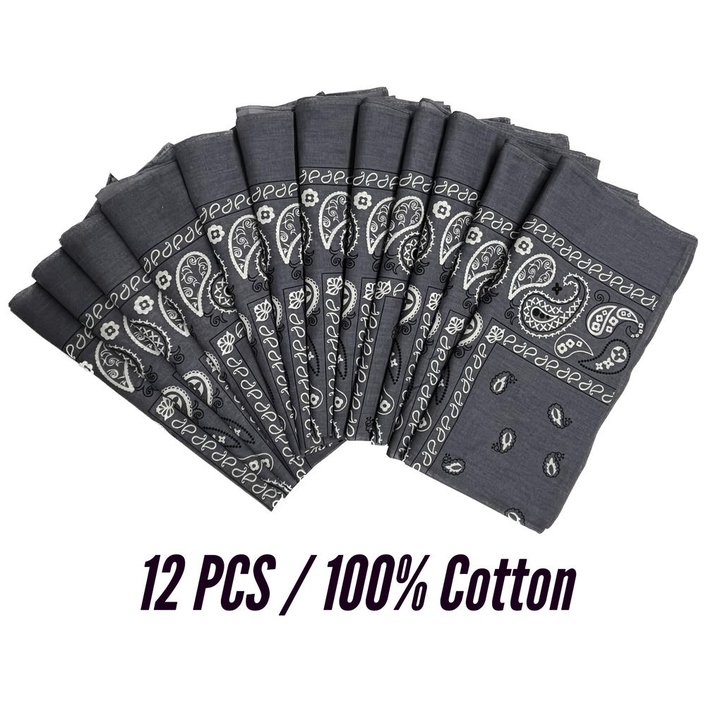 Moa Collection Women's Unisex 100% Cotton Bandanas 12 packs 22"X 22" Printed Kerchief