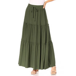 Moa Collection Women's Plus Size Tiered Ruffle Raw Hem Maxi Skirt 