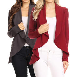 Moa Collection Women's Solid Long Sleeve Waist Length Open Front Office Blazer Pack of 2