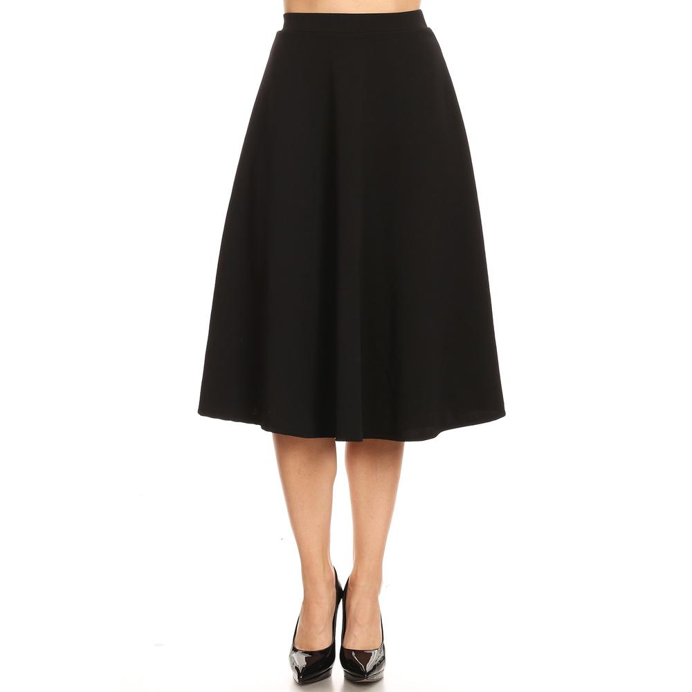 Moa Collection Women's Flared Lightweight Elastic Midi A-line Skirt