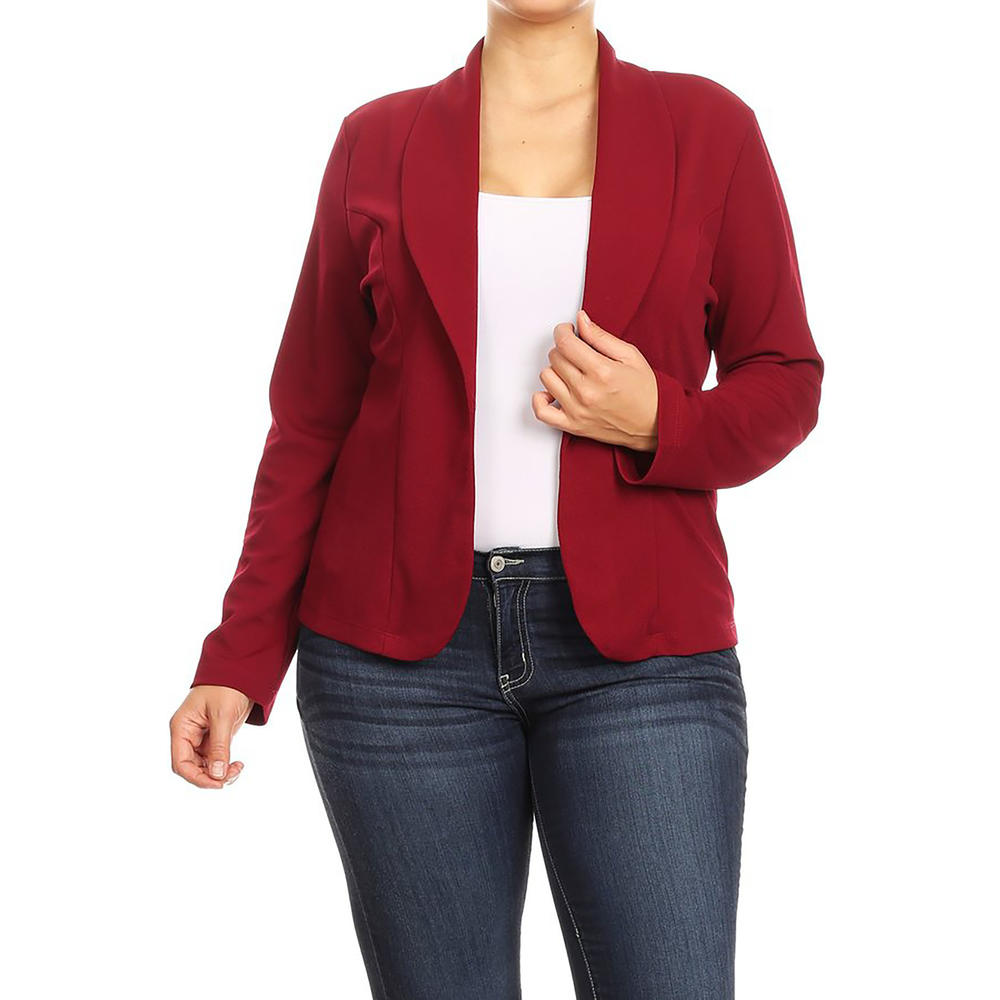 Moa Collection Women's Plus Size Long Sleeves Casual Basic Office Work Solid Blazer Jacket Made in USA