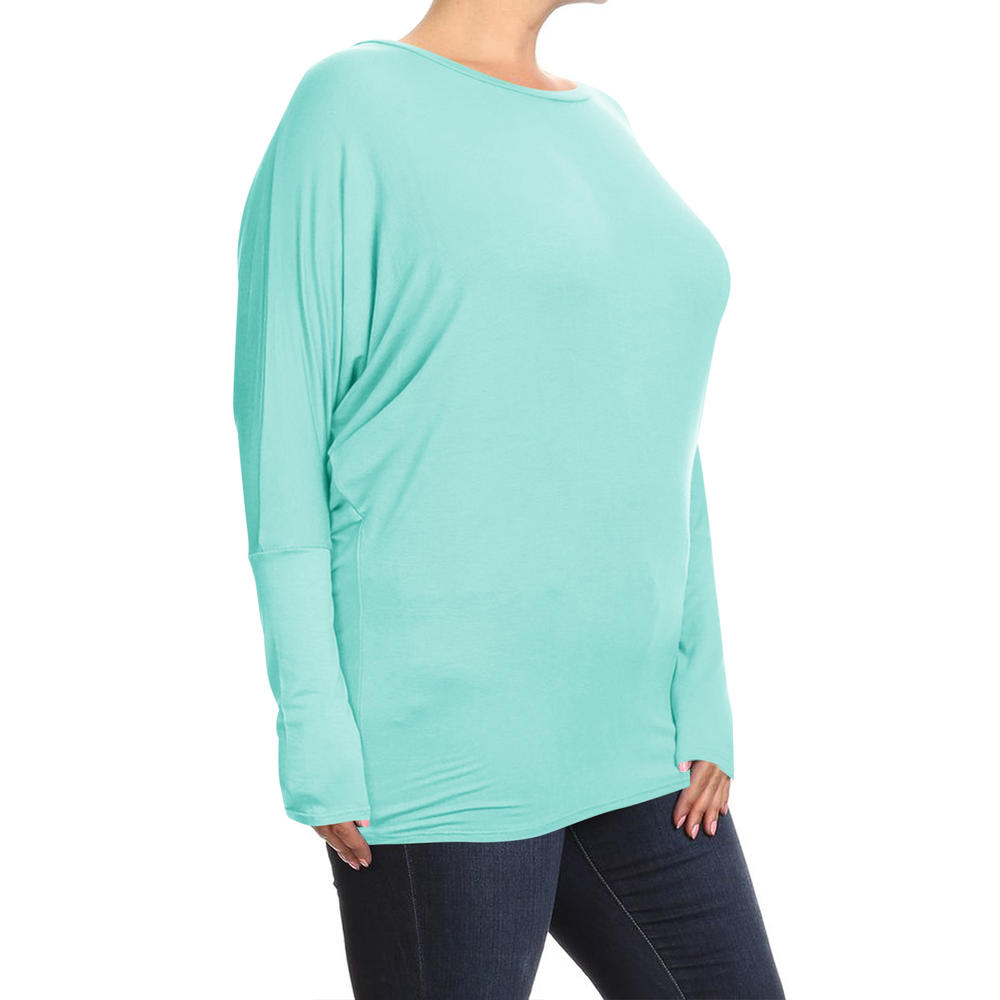 Moa Collection Women's Plus Size Dolman Long Sleeve Solid Loose Fit Tunic Top