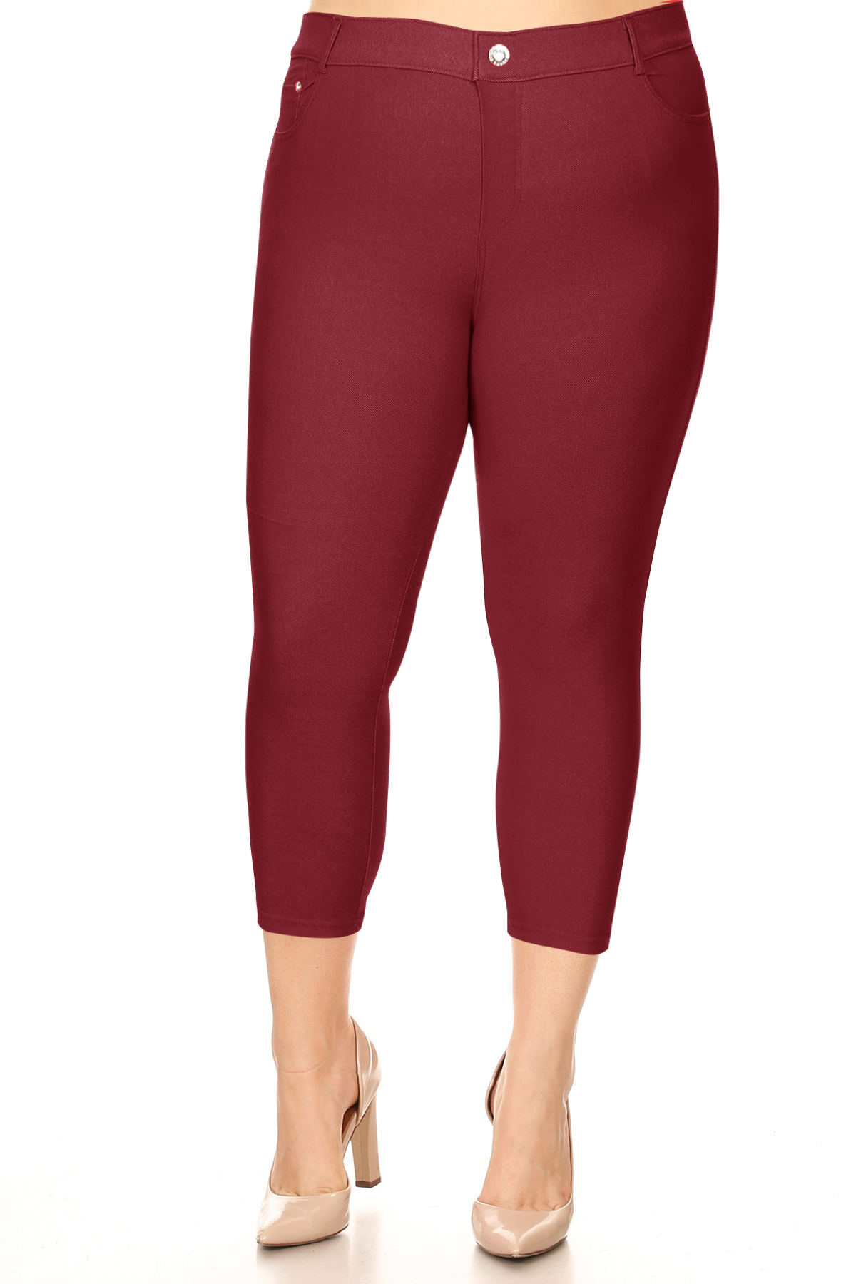 Moa Collection Women's Plus Size Cotton Blend 5-Pocket Skinny Capri Jeggings Pant XL XXL XXXL