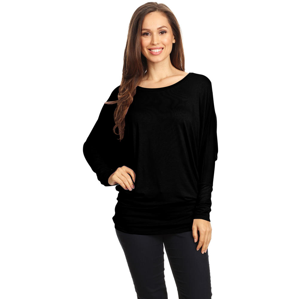 Moa Collection Women's Boat Neck 3/4 Dolman Sleeve Basic Top Regular & Plus Size Made in USA