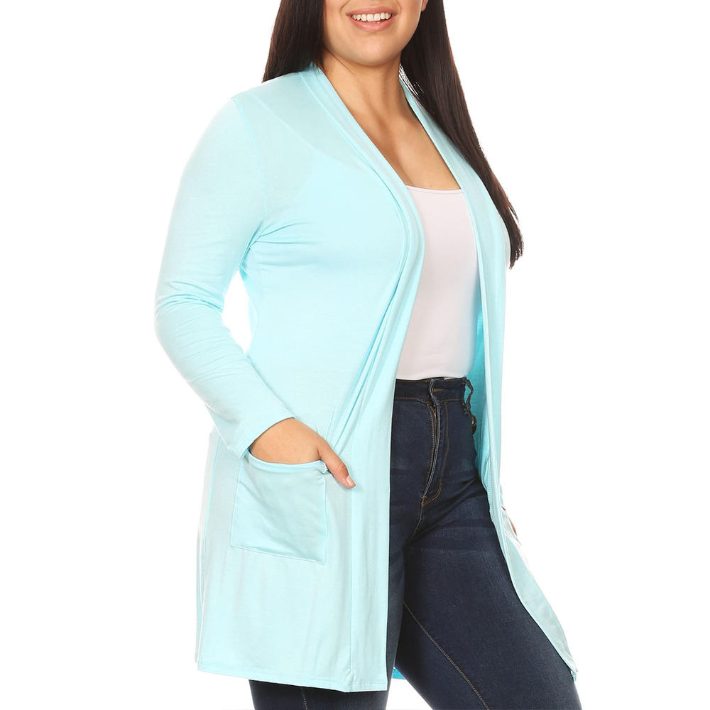 Moa Collection Women's Plus Size Casual Long Sleeves Loose Fit Side Pockets Solid Cardigan