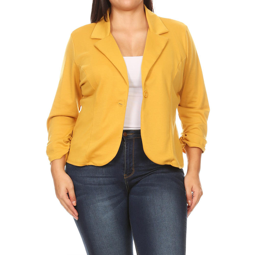 Moa Collection Women's Plus Size  Basic Casual Button Solid Outerwear Jacket Blazer Made in USA