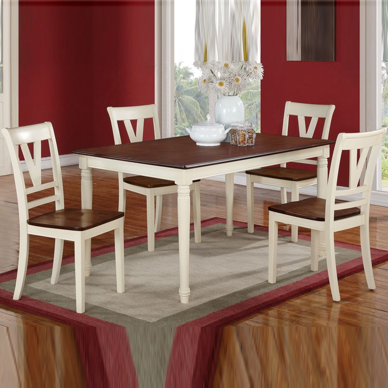 Poundex 5 Pc Cottage Contemporary Style White And Cherry Two Tone Poundex 5 Pc Cottage Contemporary Style White And Cherry Two Tone Rectangular Wood Table Chair Dining Set