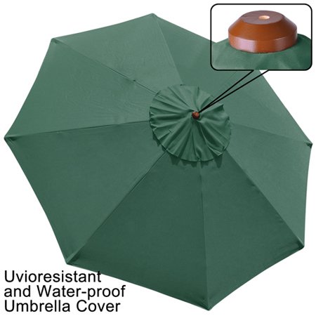 KOVAL INC. 8 Foot Wood Patio Market Umbrella with a Green Canopy