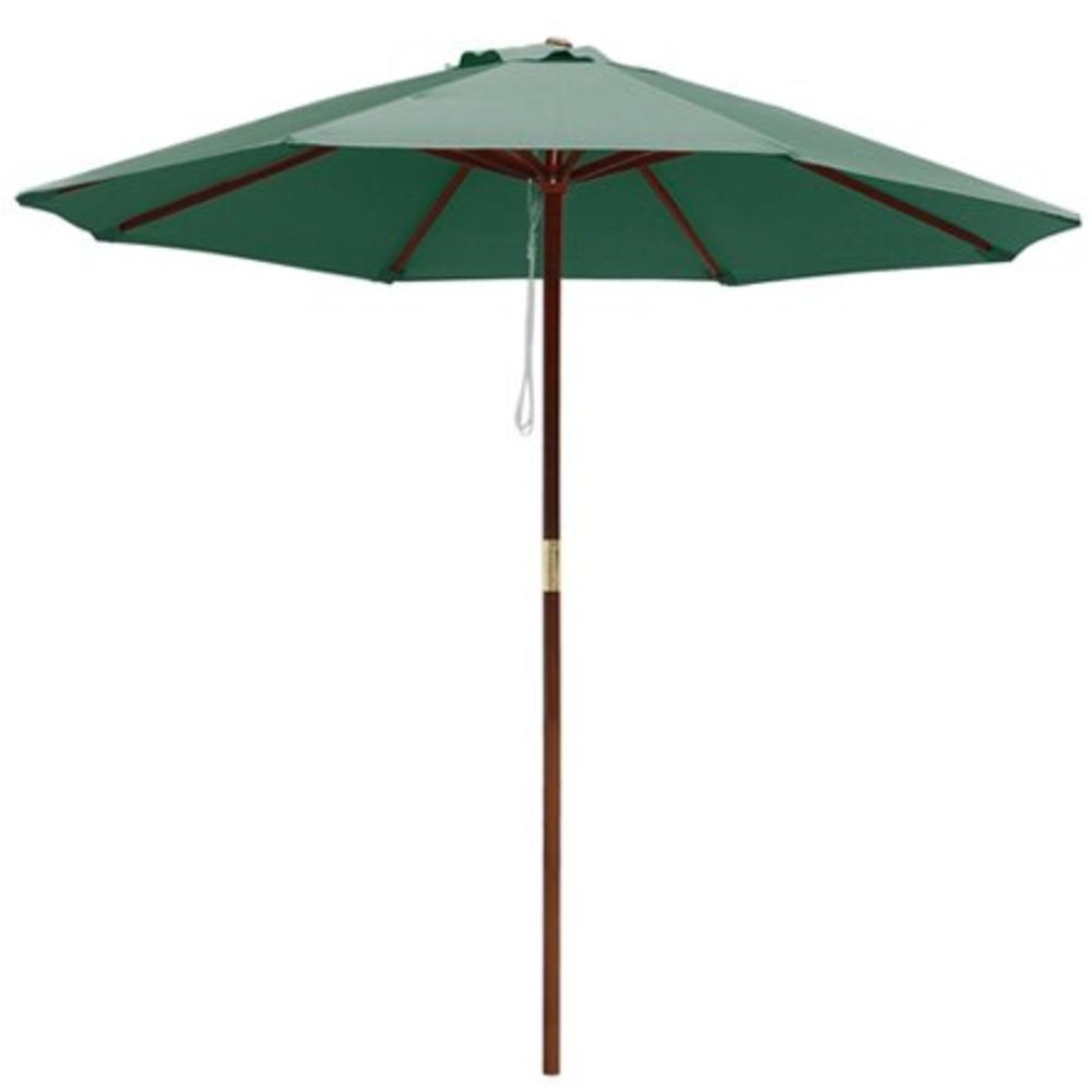 KOVAL INC. 8 Foot Wood Patio Market Umbrella with a Green Canopy