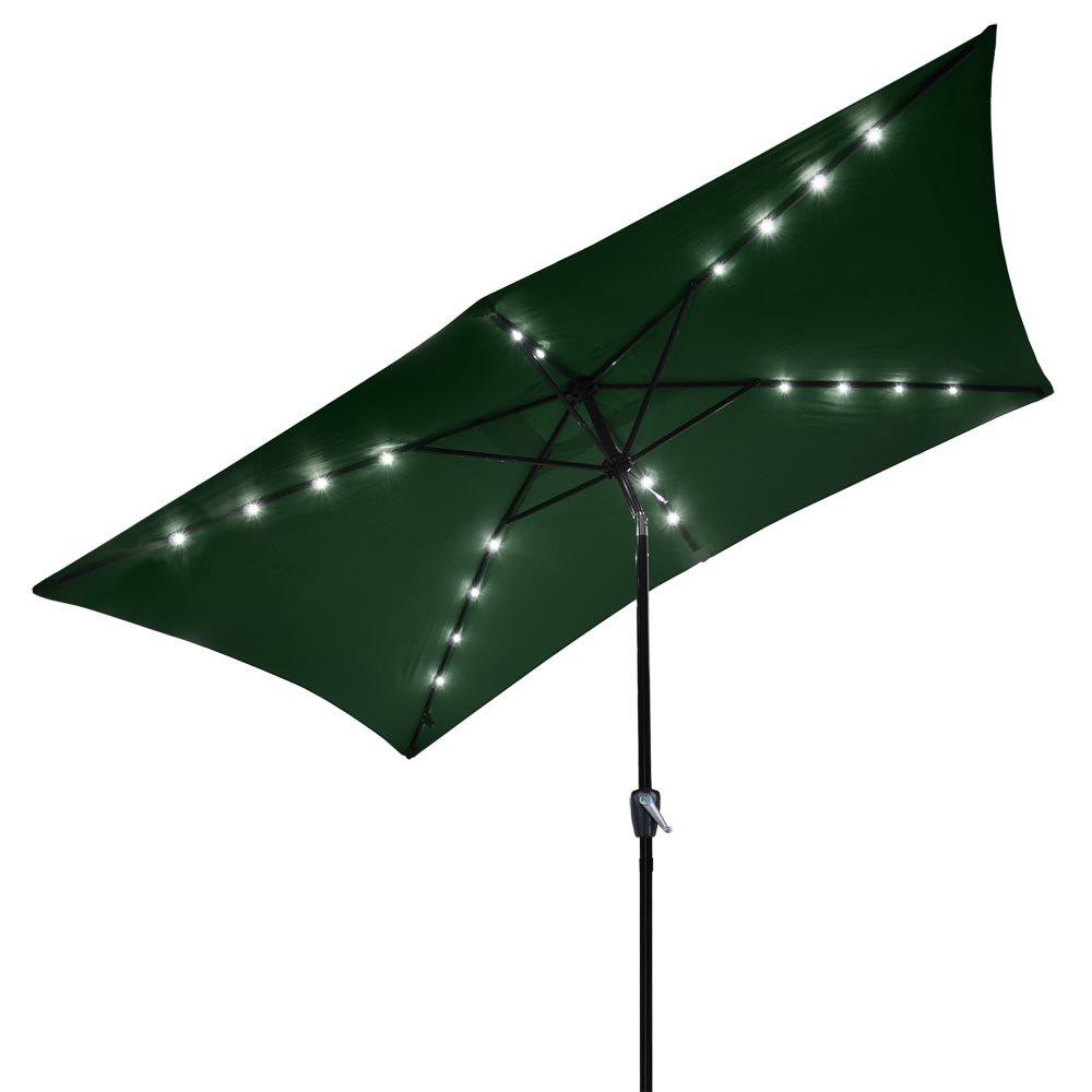 KOVAL INC. 10'x6.5' Green Solar Aluminium Rectangle Tilt Patio Umbrella 20 LEDs