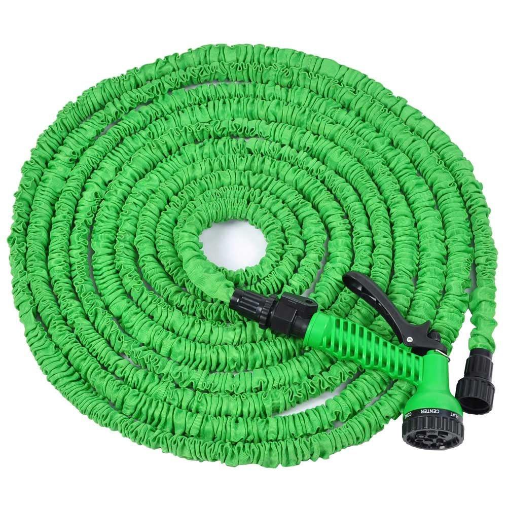 KOVAL INC. Flexible and Expandable Water Hose for Garden with Spray Gun Nozzle: 75ft Pocket Hose in Green