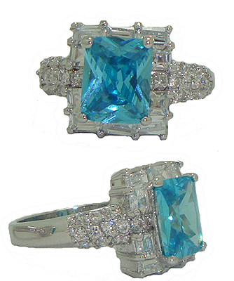 Avatar Jewelry Emerald Cut Cz Celebrity's Blue Topaz Size 7
